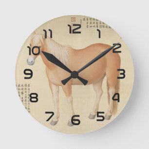 Golden Palomino Steed - Vintage Chinese Art Round Clock
