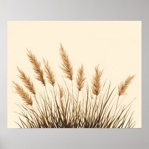 Golden Pampas Grass Botanical Line Art Print