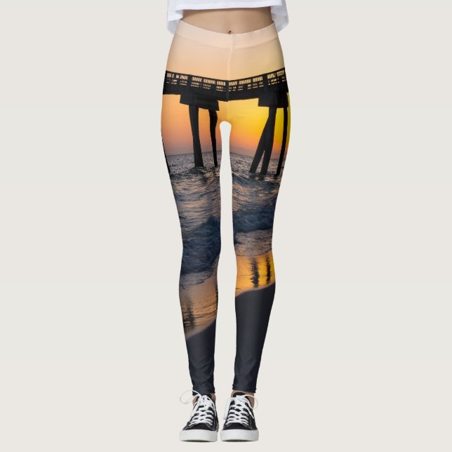 Golden Panama City Beach Sunset Reflection Legging (Front)