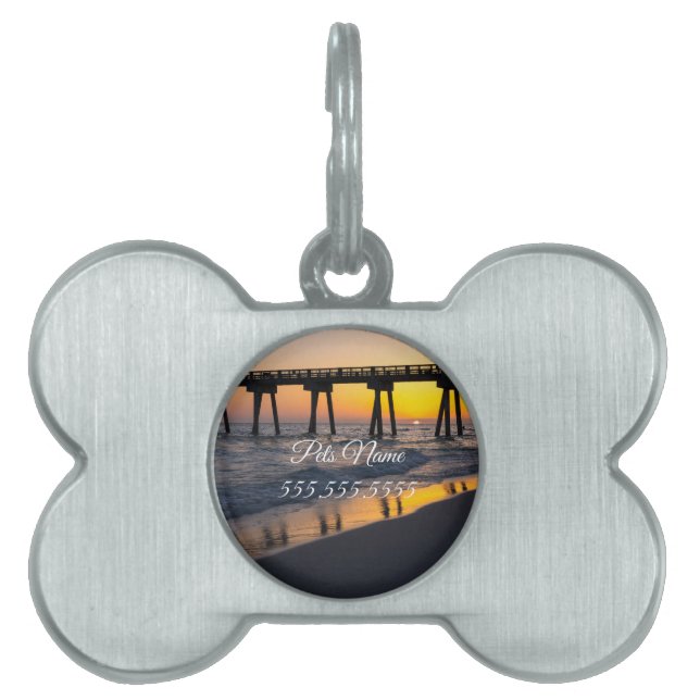 Golden Panama City Beach Sunset Reflection Pet Tag (Front)