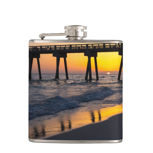 Golden Panama City Beach Sunset Reflections Flask (Front)