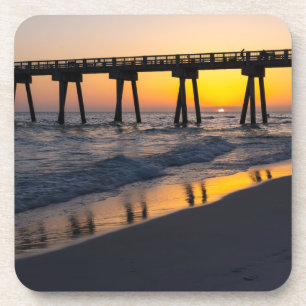 Golden Panama City Sunset Reflection Coaster Set