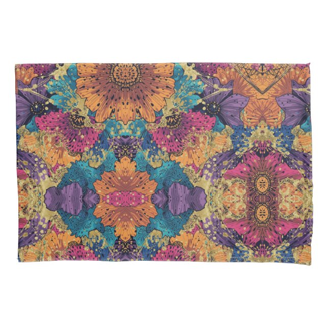 Golden Papel Picado Fiesta Abstract Pillowcase (Front)