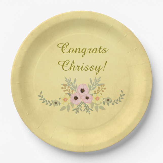 Golden parchment floral paper plate (Front)