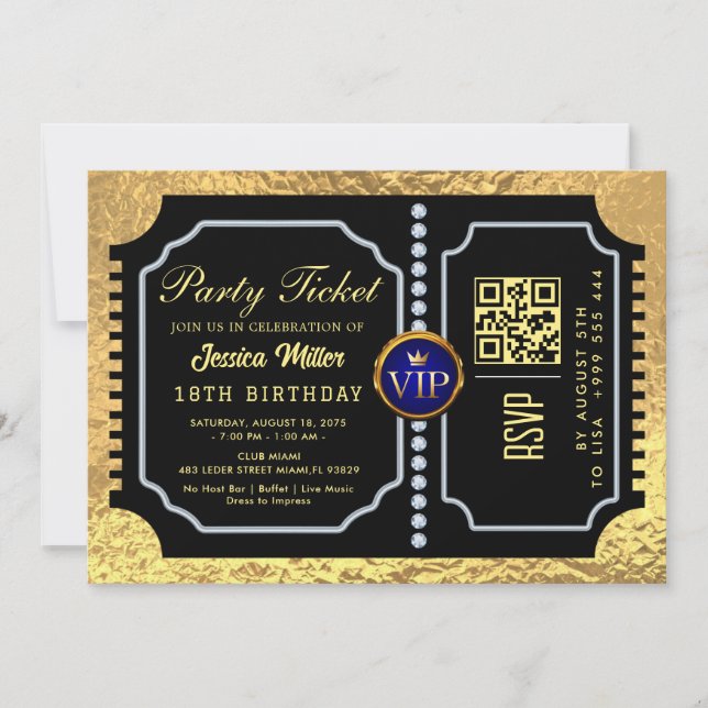 Golden Party qr code Ticket Invitation (Front)