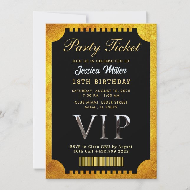 Golden Party Ticket Invitation (Front)