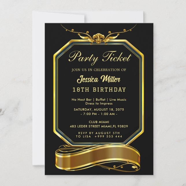 Golden Party Ticket Invitation (Front)