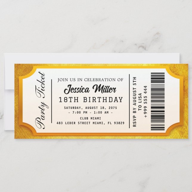 Golden Party Ticket Invitation (Front)