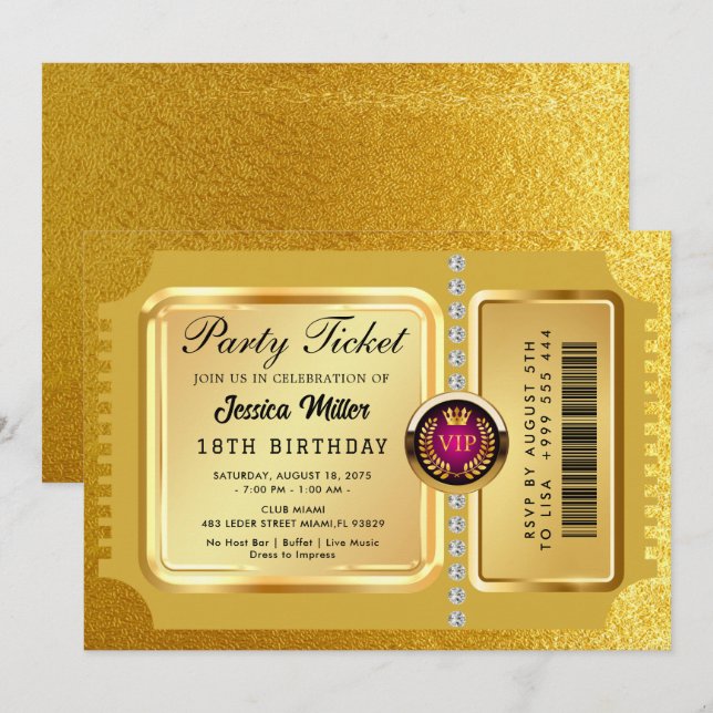 Golden Party Ticket Invitation (Front/Back)