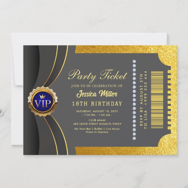 Golden Party Ticket Invitation (Front)