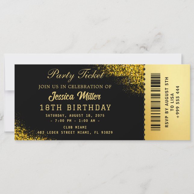 Golden Party Ticket Invitation (Front)