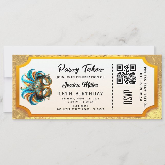 Golden Party Ticket Invitation (Front)