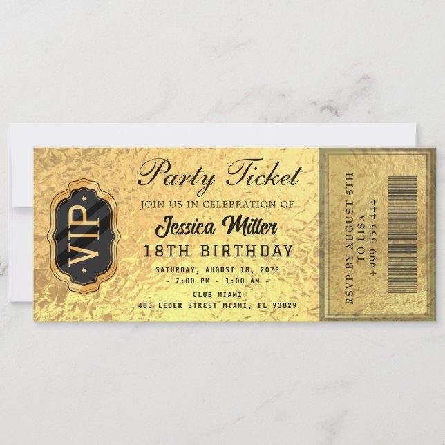 Golden Party Ticket Invitation (Front)