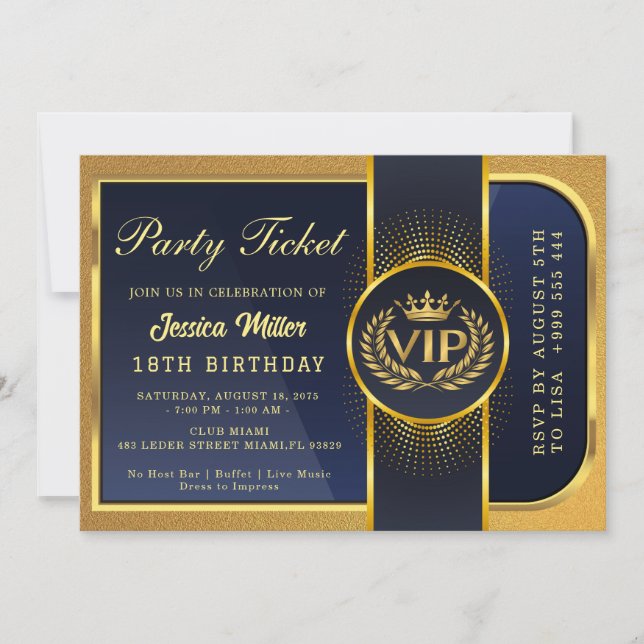 Golden Party Ticket Invitation (Front)