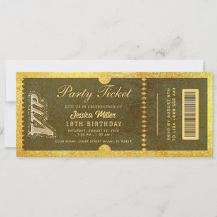 golden party ticket invitations