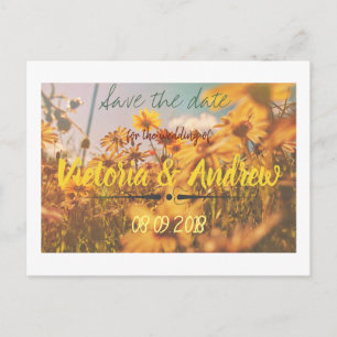 Golden Pastel Flowers Field Save the Date Postcard