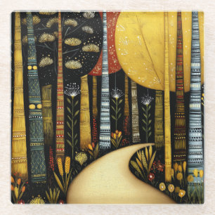 GOLDEN PATH GROVE WHIMSICAL FOREST ART #1 GLASS COASTER