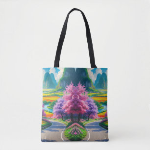"Golden Pathway – Scenic Cherry Blossom Tote Bag