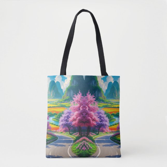 "Golden Pathway – Scenic Cherry Blossom  Tote Bag (Front)