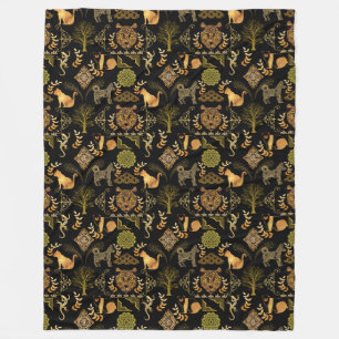 Golden Pattern 03.bw Black BG Fleece Blanket