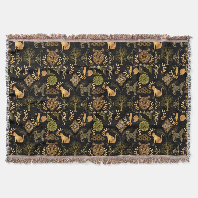 Golden Pattern 03.bw Black BG Throw Blanket (Front)