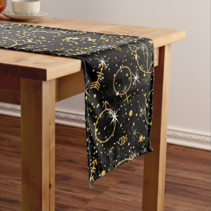 Golden Pattern 05.bw Black BG Long Table Runner