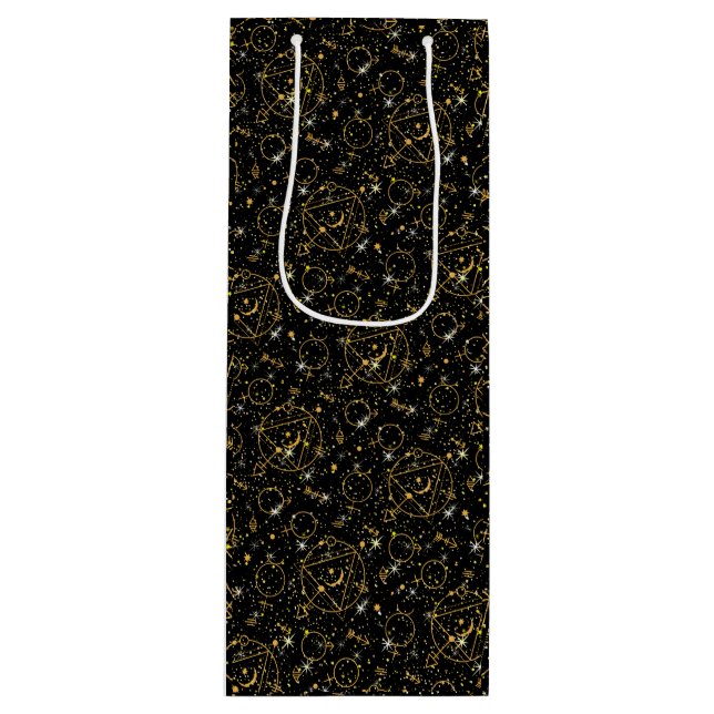 Golden Pattern 05.bw Black BG Wine Gift Bag (Front)