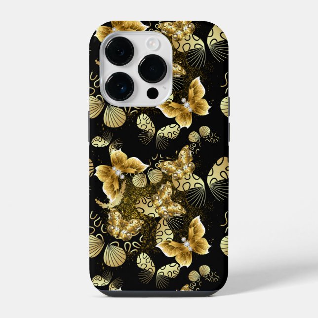 Golden Pattern 16.bw Black BG iPhone Case (Back)
