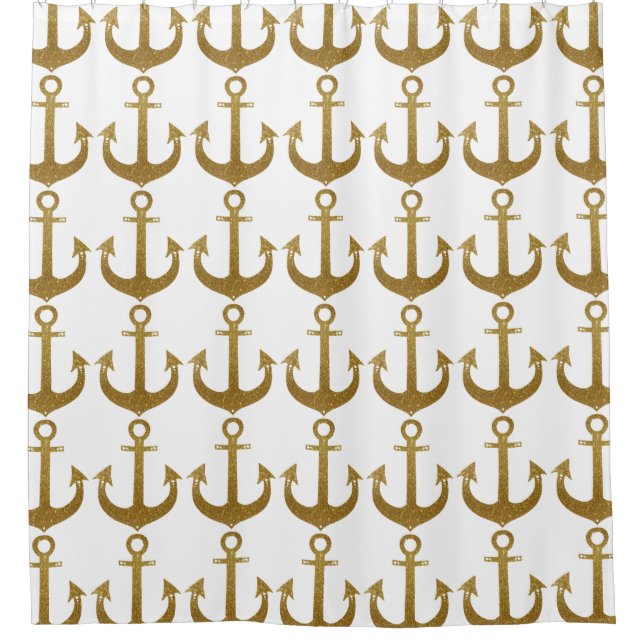 Golden Pattern of Anchors . Nautical Shower Curtain (Front)