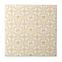 Golden Pattern with White Background Ceramic Tile