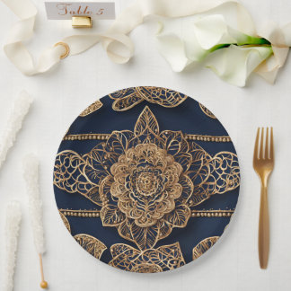 Golden patterns AI art  Paper Plate