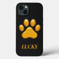Golden Paw Print Against Black Background