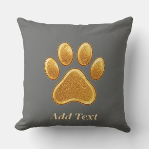 Golden Paw Print Against Grey Background Cushion