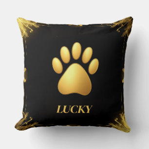 Golden Paw Print Elegant Pet Lover Home Décor Gift Cushion