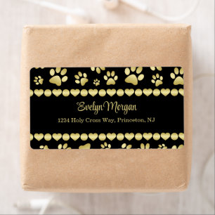 Golden Paw Prints on Black with Custom Name