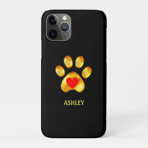 Golden paw with heart on black Case-Mate iPhone case