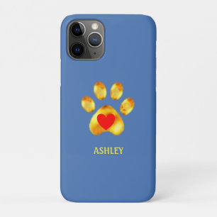 Golden paw with heart on light blue Case-Mate iPhone case