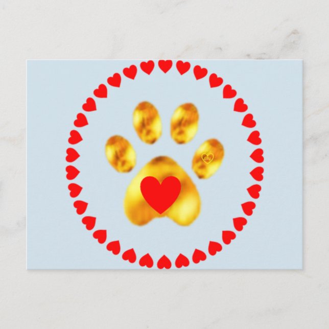 golden paw with hearts postcard (Front)
