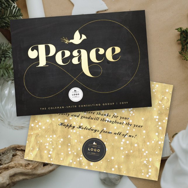 Golden Peace And Dove Business Foil Holiday Card (Creator Uploaded)