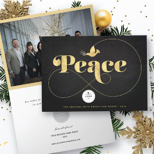 Golden Peace And Dove Stylish Typography Business Holiday Card