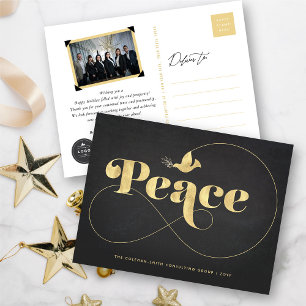 Golden Peace And Dove Stylish Typography Business Holiday Postcard