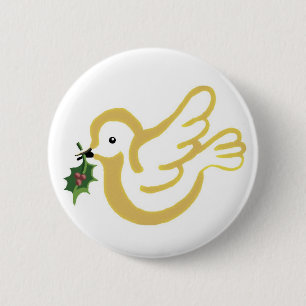 Golden peace dove 6 cm round badge