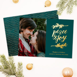 Golden Peace & Love Photo Foil Holiday Card