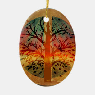 Golden Peace Sign Ceramic Tree Decoration