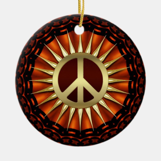 Golden Peace Sunshine Ceramic Ornament (Front)