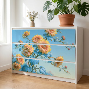Golden Peach Ethereal Sunflower Branch Decoupage Tissue Paper