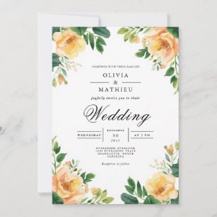 Golden Peach Floral Blossom Wedding Invitation