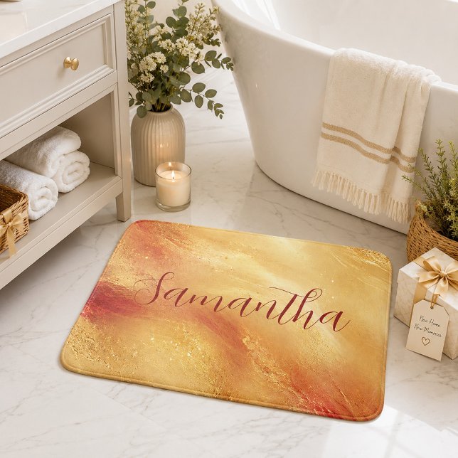 Golden Peach Watercolor Custom Name  Bath Mat (Creator Uploaded)