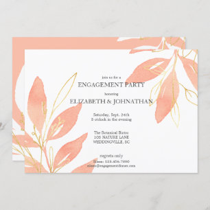 Golden Peach Watercolor Floral Engagement Party Invitation