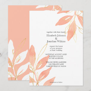 Golden Peach Watercolor Floral Wedding Invitation